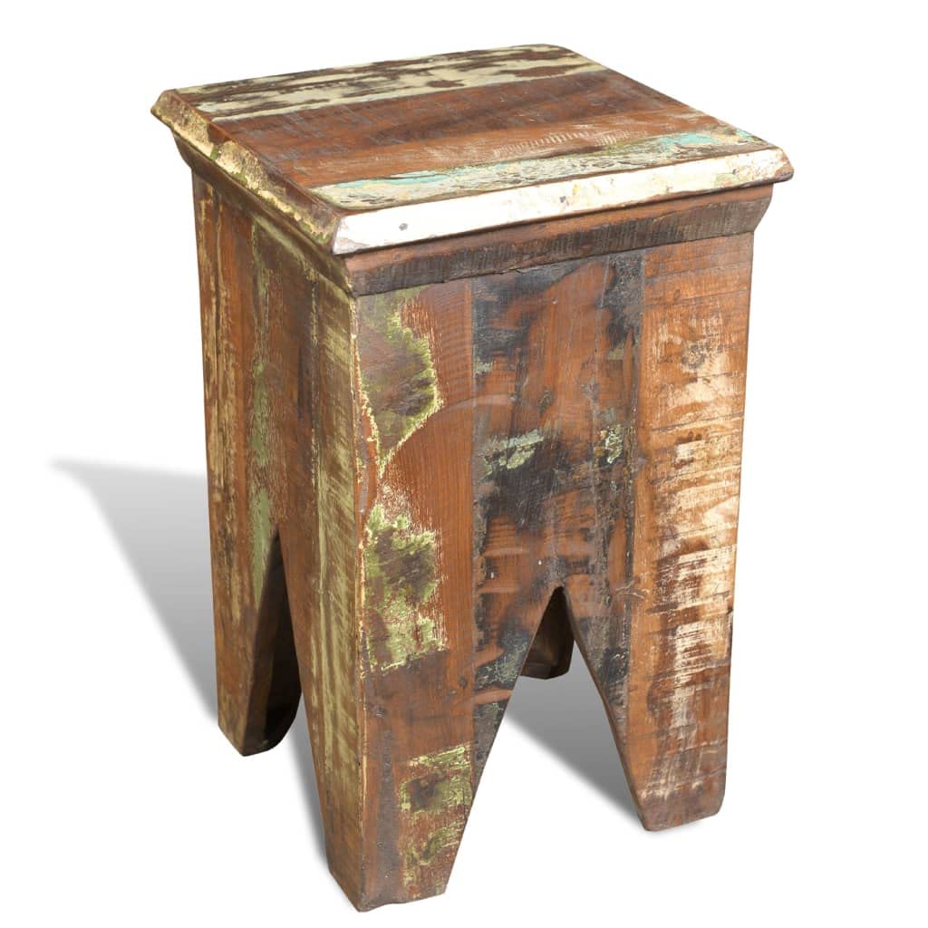 vidaXL Farmhouse-Style Stool - Antique Solid Reclaimed Wood, Durably Handmade and Polished, Environmentally Friendly, Ideal for Home or Café Use