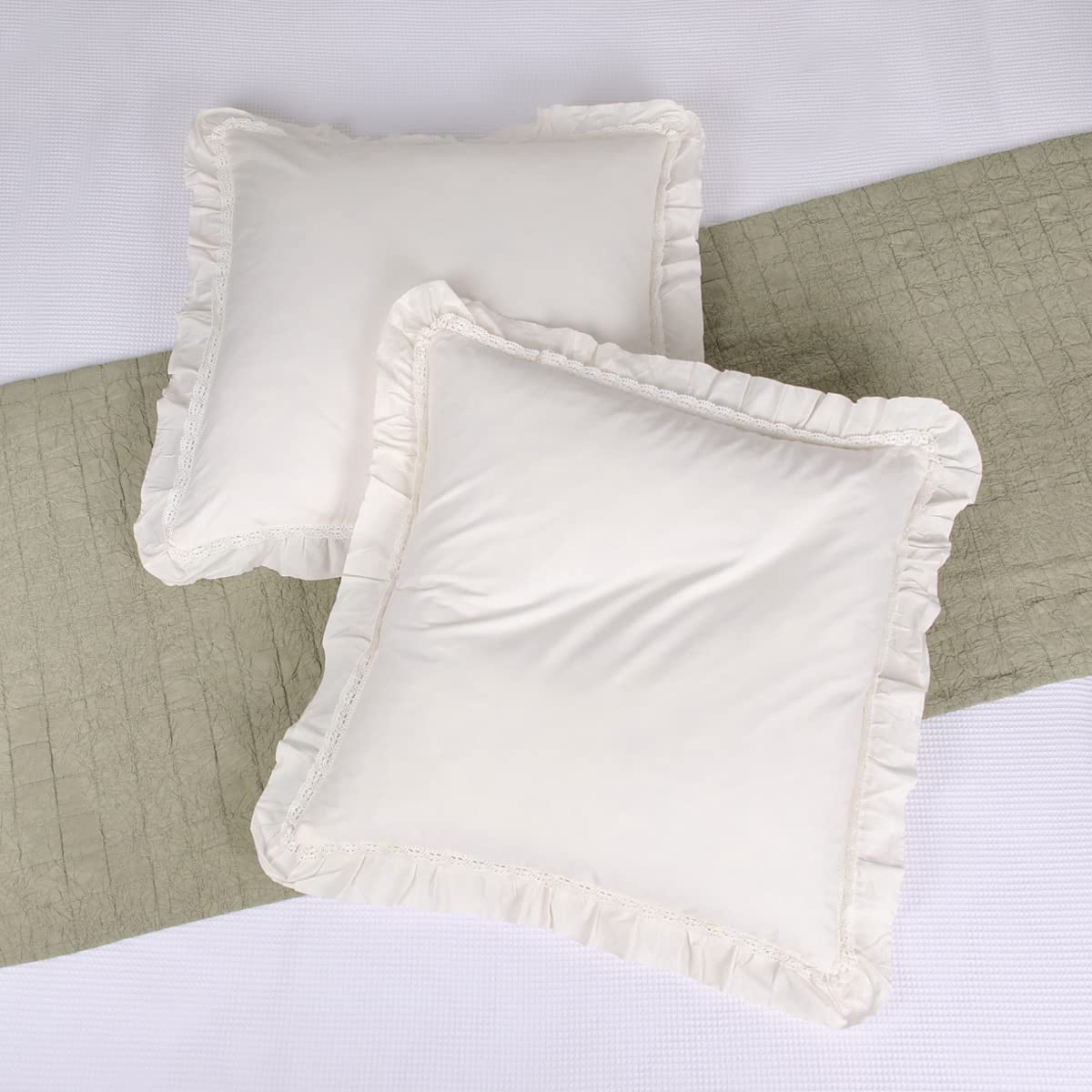 Jng Kraftlab Cream Ruffle Pillow Sham Shabby Chic 100% Cotton Tonal Boho Lace Farm House Vintage Classic Forever Standard Size 2