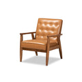 Baxton Studio Sorrento Mid-Century Modern Tan Faux Leather Upholstered and Walnut Brown Finished Wood Lounge Chair