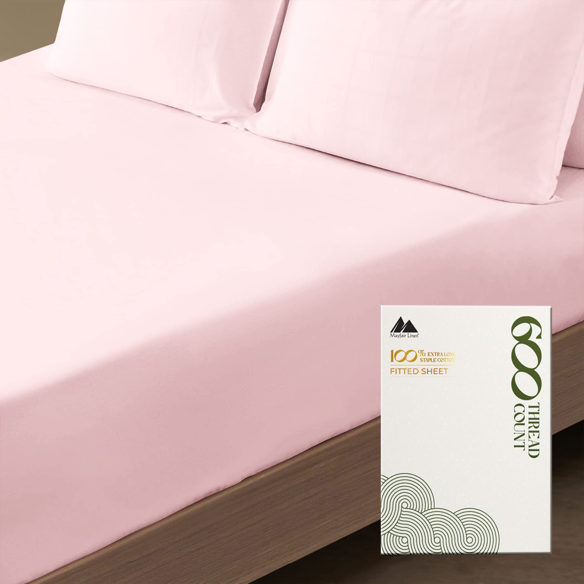 Premium Hotel Quality 1-Piece 100% Cotton Fitted Sheet, Luxury & Softest 600 Thread Count Egyptian Feel Sateen Weave Bottom Sheet, Deep Pocket Up To 18 Inch, Full Size, Blush