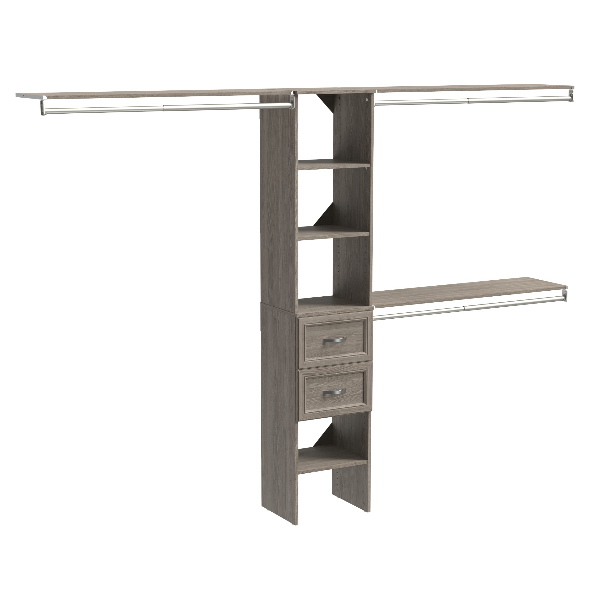 ClosetMaid SuiteSymphony Wood Closet Organizer Kit with Tower 3 Hang Rods, Top Shelves, 2 Drawers, Adjustable, Fits Spaces 5-9 f