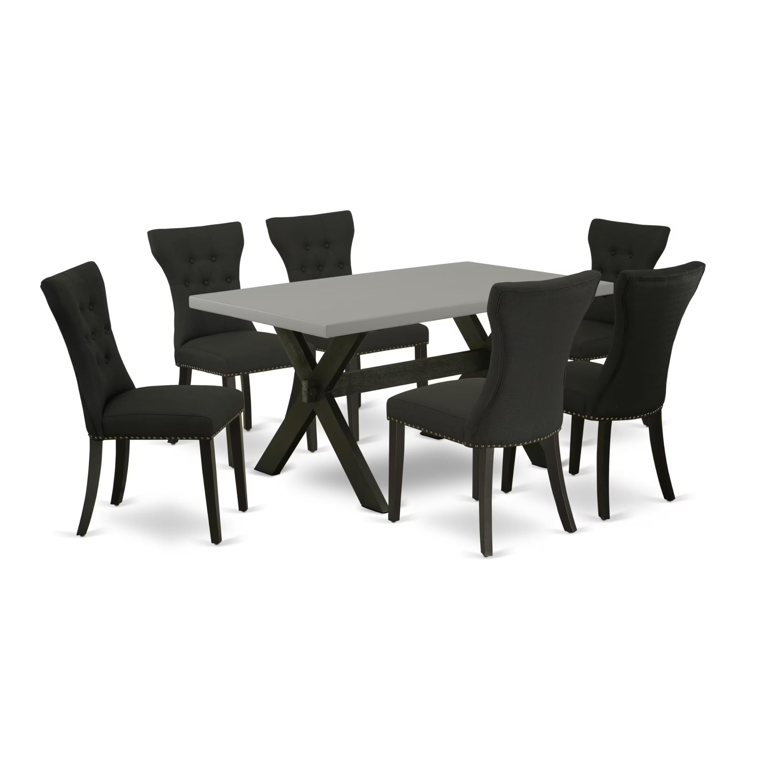 East West Furniture X696Ga124-7 7 Piece Kitchen Table Set Consist Of A Rectangle Dining Table With X-Legs And 6 Black Linen Fabric Parson Dining Room Chairs, 36X60 Inch, Multi-Color