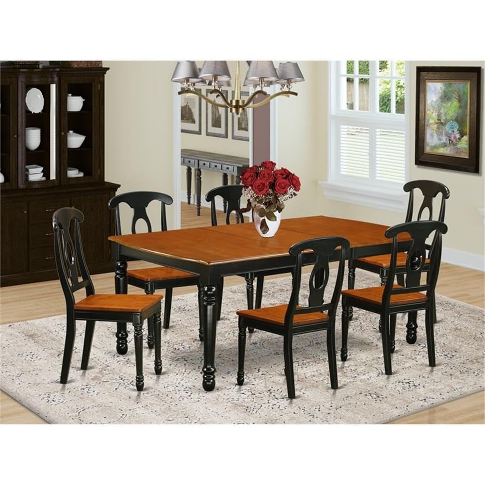 East West Furniture DOKE7-BCH-W 7 Piece Modern Dining Table Set Consist of a Rectangle Wooden Table with Butterfly Leaf and 6 Dining Room Chairs, 42x78 Inch, Black & Cherry