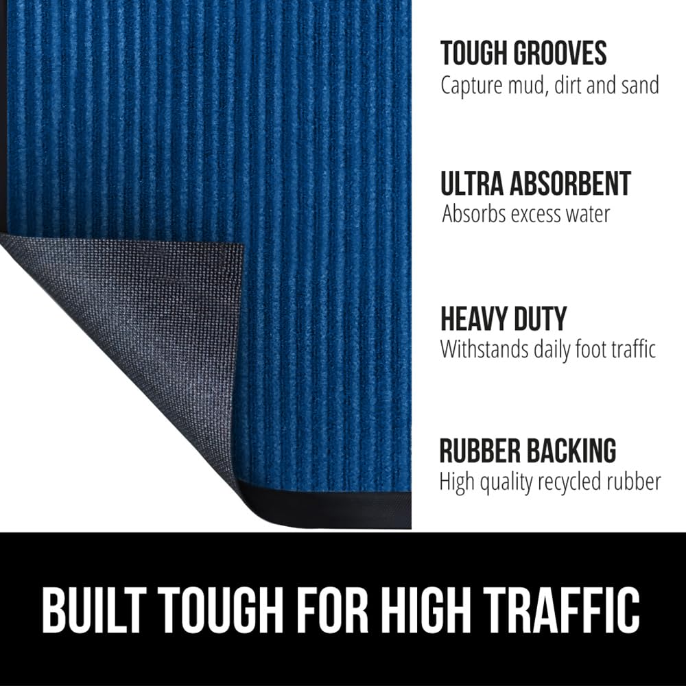 Gorilla Grip Waterproof Heavy Duty Traffic Guard Doormat, Stain And Fade Resistant, Durable Rubber, Low Profile Door Mat, Shoe Scraper, Welcome Mats For Entry, 29X17, Blue