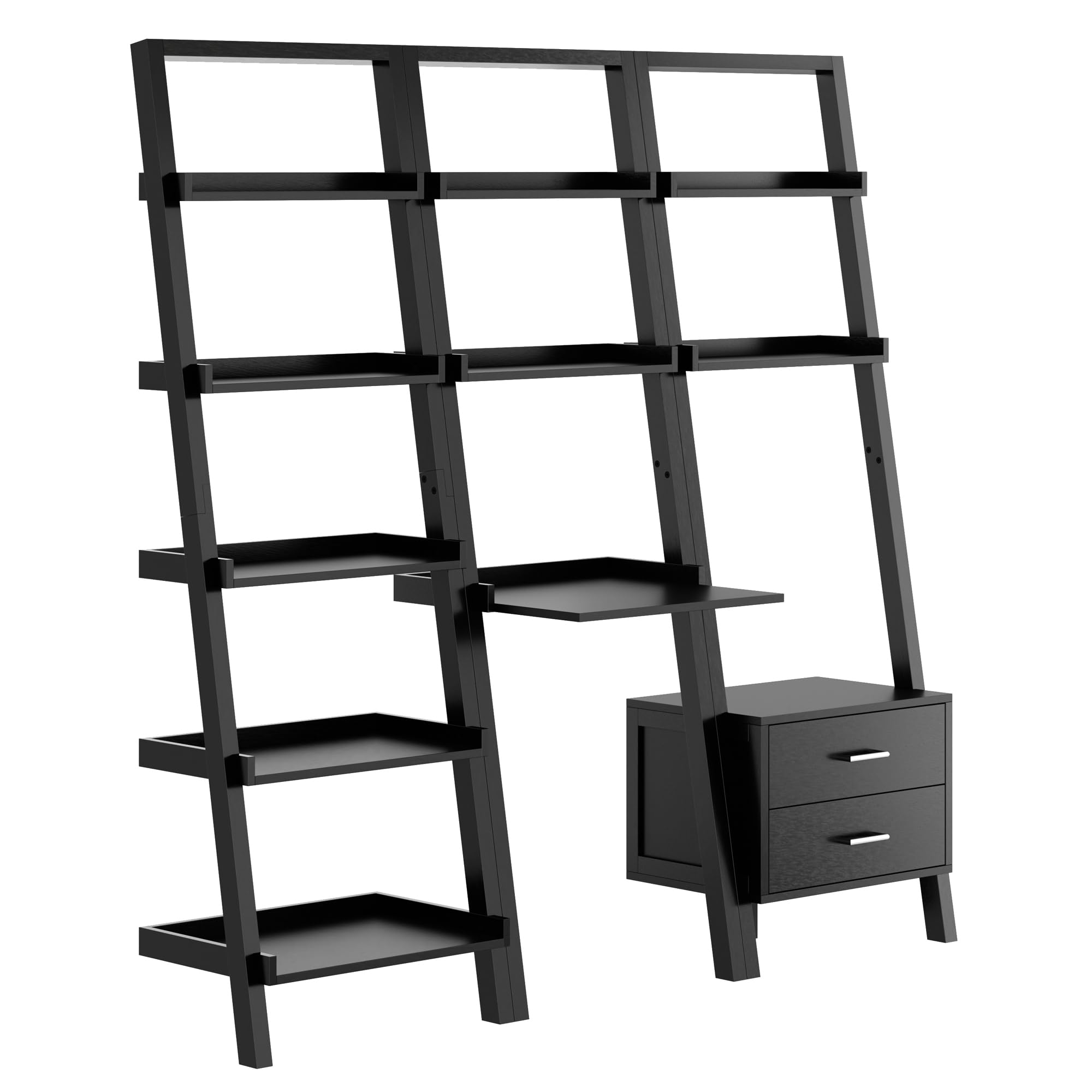 Winsome Bellamy 3-Piece Solid Wood Leaning Desk & Shelf Set in Lustrous Black