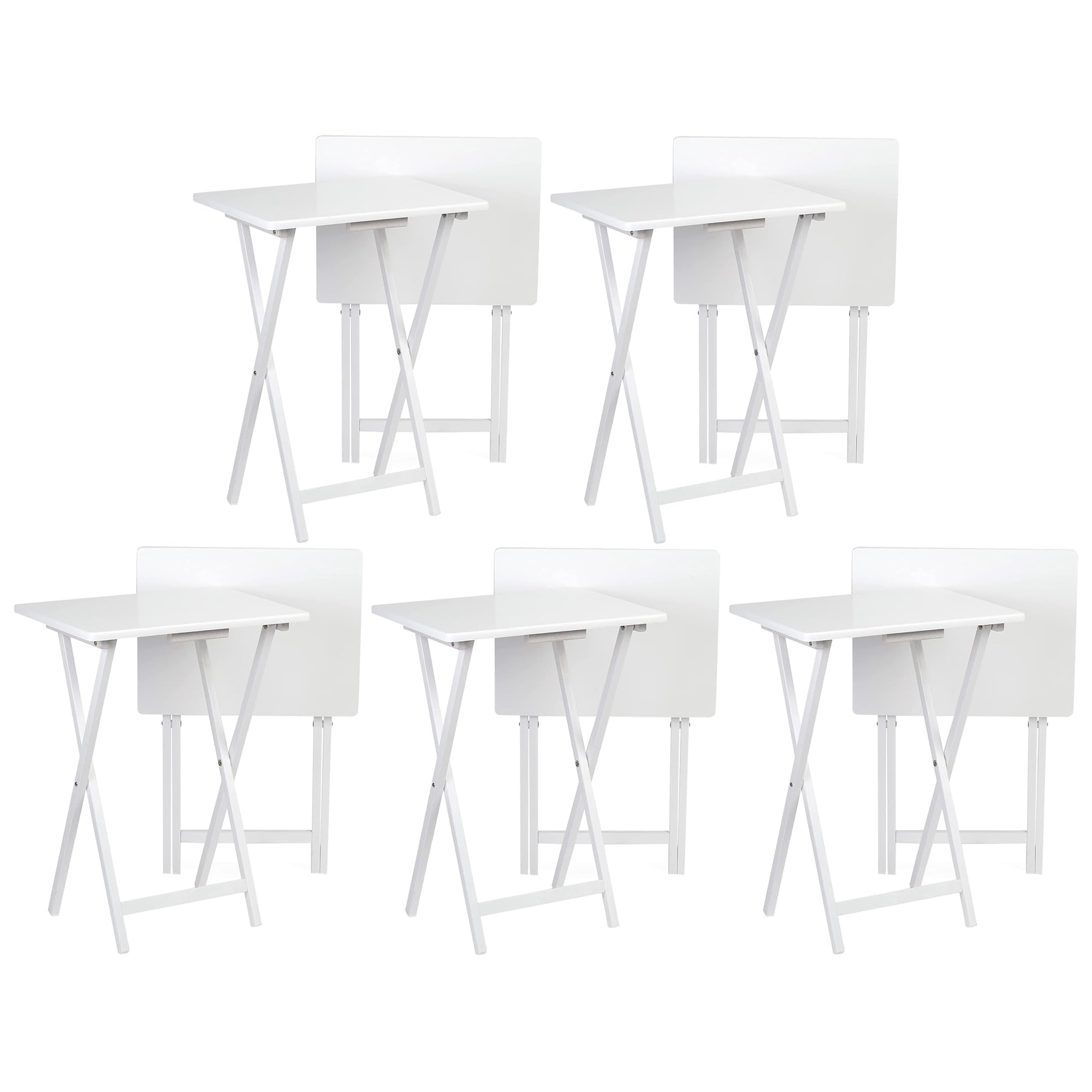 Pj Wood Conventional Solid And Sturdy Wood Construction Portable Folding Tv Snack Tray Table Desk Serving Stand, White (10-Piece Set)