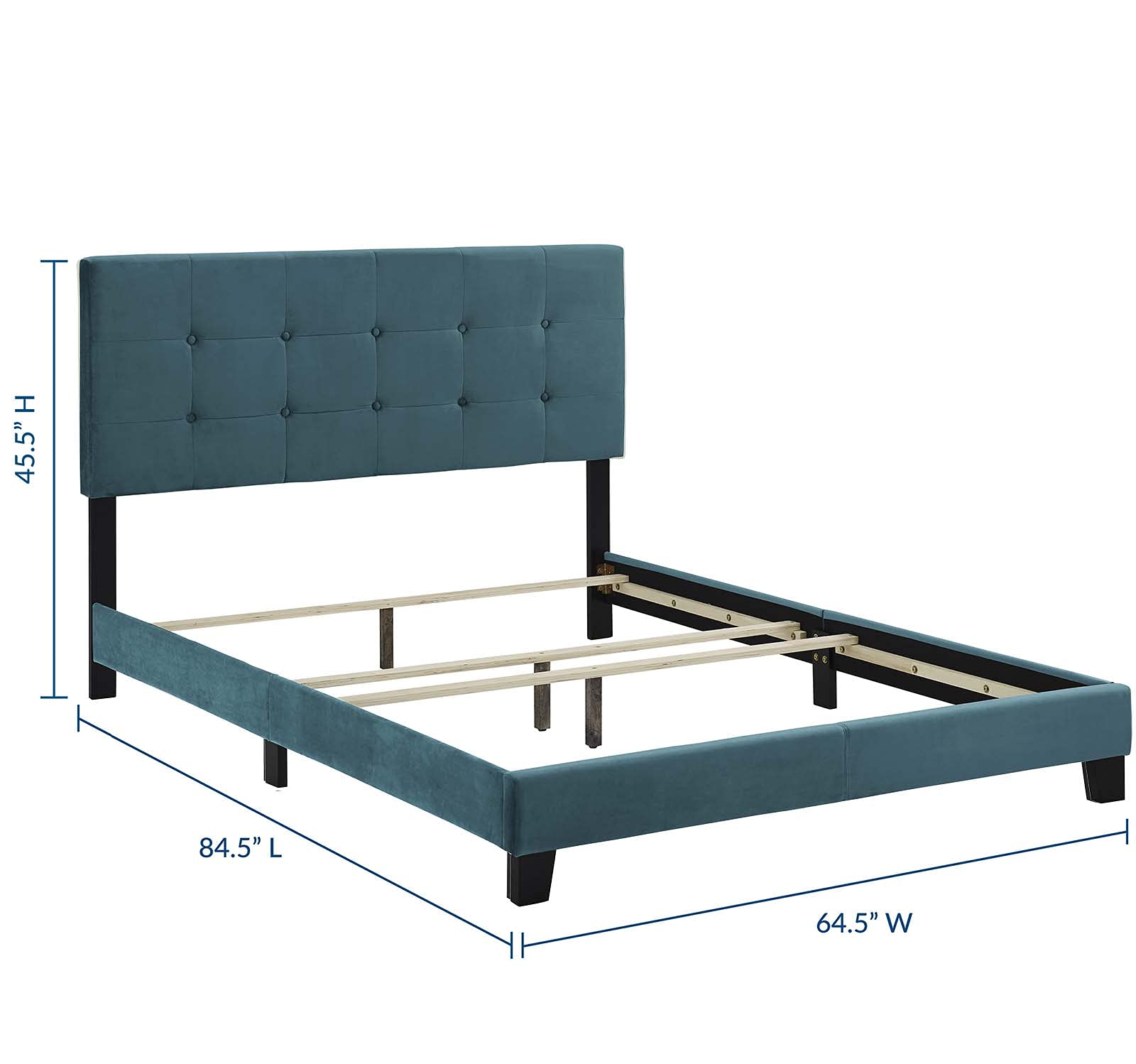 Modway Amira Tufted Performance Velvet Upholstered Queen Bed In Sea Blue