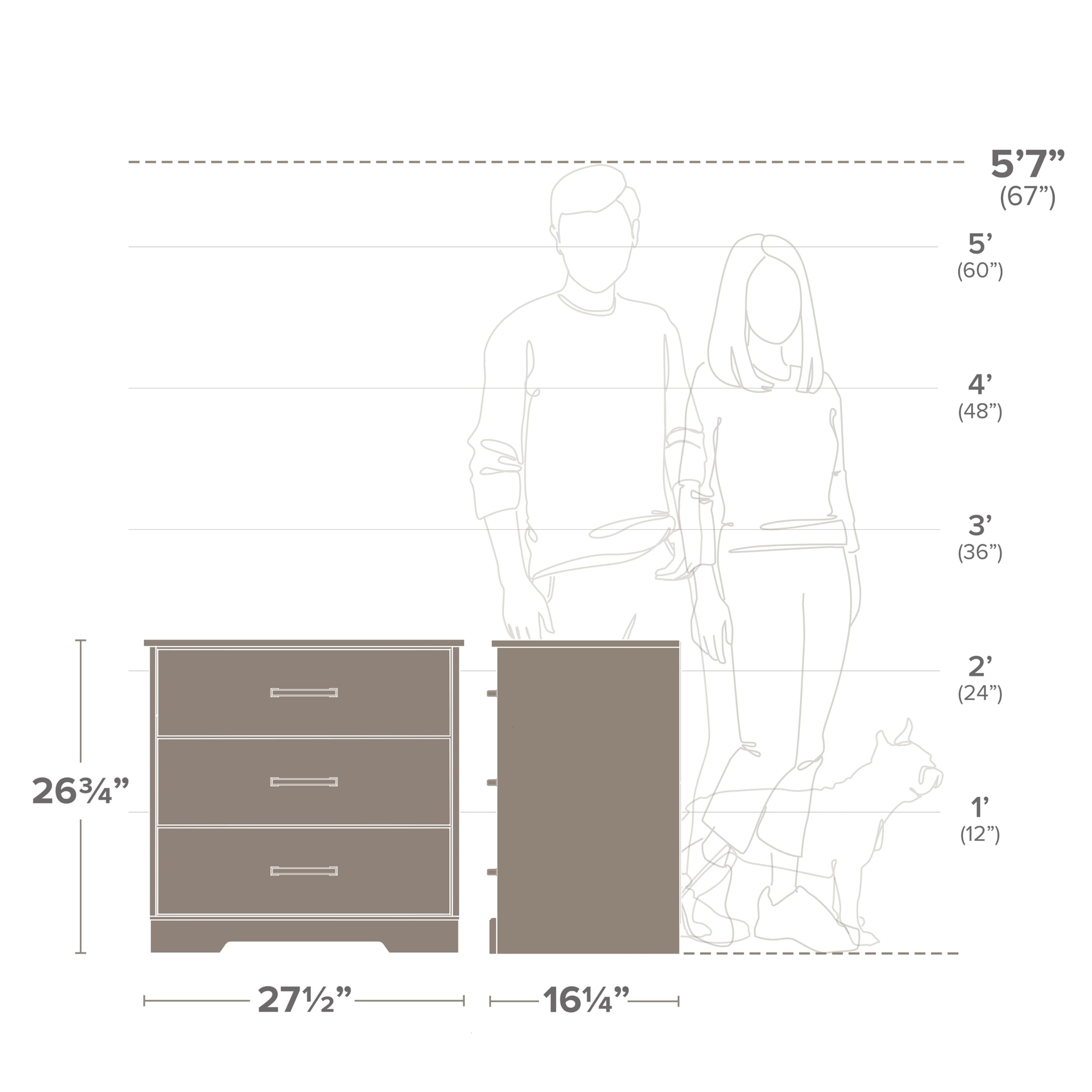 Prepac Rustic Ridge Farmhouse 3-Drawer Nightstand, Chest Of Drawers For Bedroom, Wooden Bedroom Dresser With 3 Storage Drawers, 16.25In X 27.5In X 26.75In, Washed White