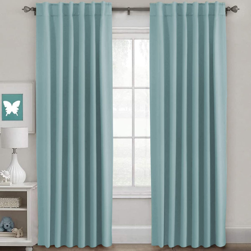 H.Versailtex Blackout Curtains Thermal Insulated Window Treatment Panels Room Darkening Blackout Drapes For Living Room Back Tab/Rod Pocket Bedroom Draperies (2 Panels, Mineral Blue, 52 X 84 Inch)