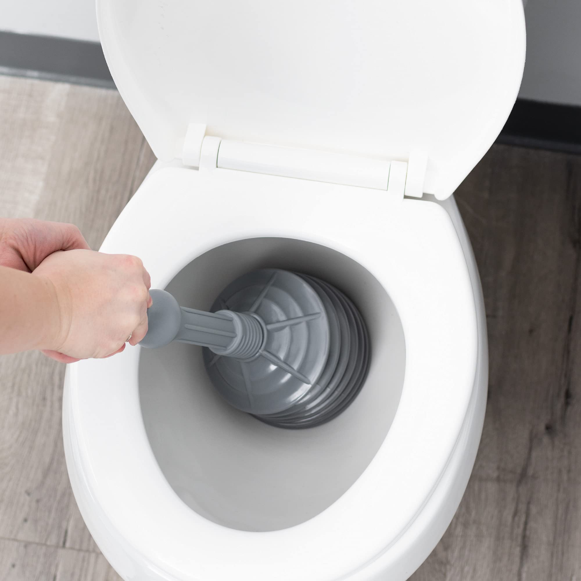 Js Jackson Supplies Grey Bellows Accordion Toilet Plunger With Black Storage Tray