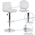 Flash Furniture Contemporary White Vinyl Adjustable Height Barstool with Rolled Seat and Chrome Base