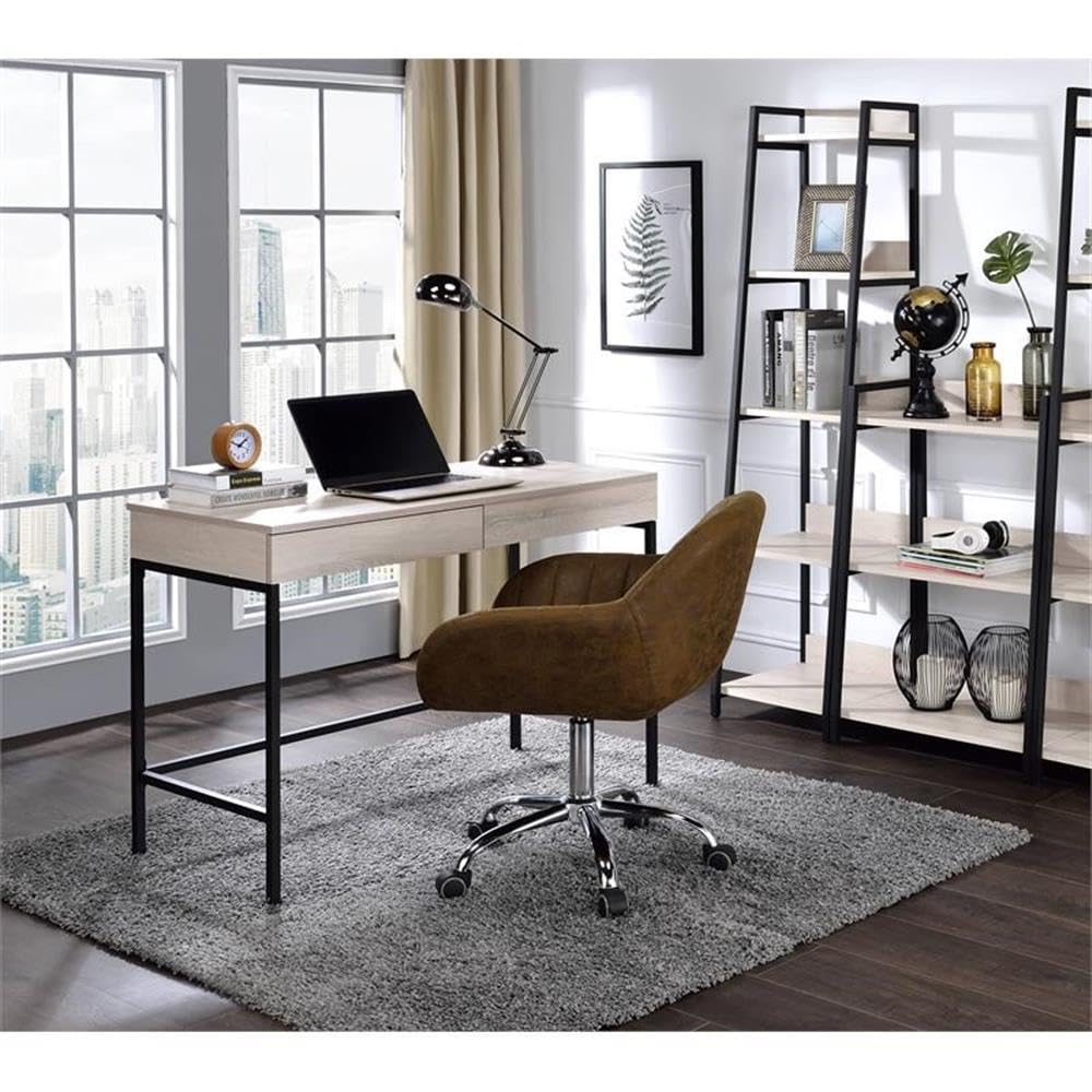 Acme Wendral Wooden Top Writing Desk with 2 Drawers in Natural and Black