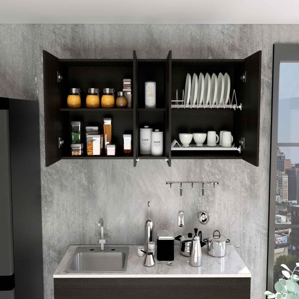 Wall Cabinet Ontario, Double Door - Black