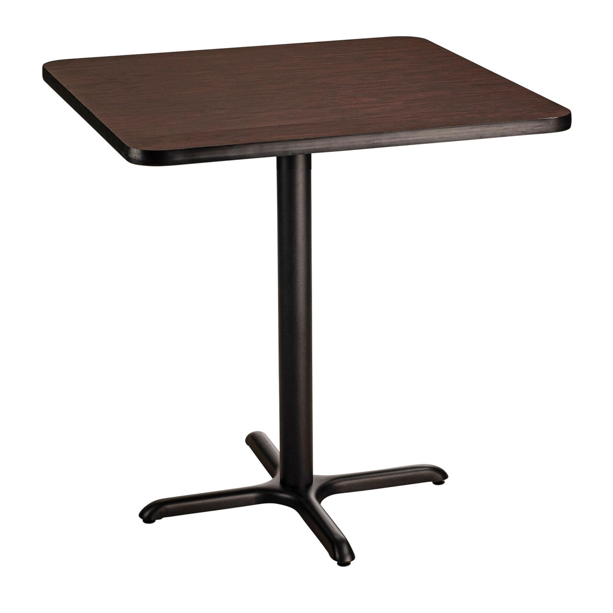 National Public Seating NPS 36&quot; Square Cafe Table with X Base, 36&quot; Height, Particleboard Core/T-Mold, Mahogany Top, Black Frame