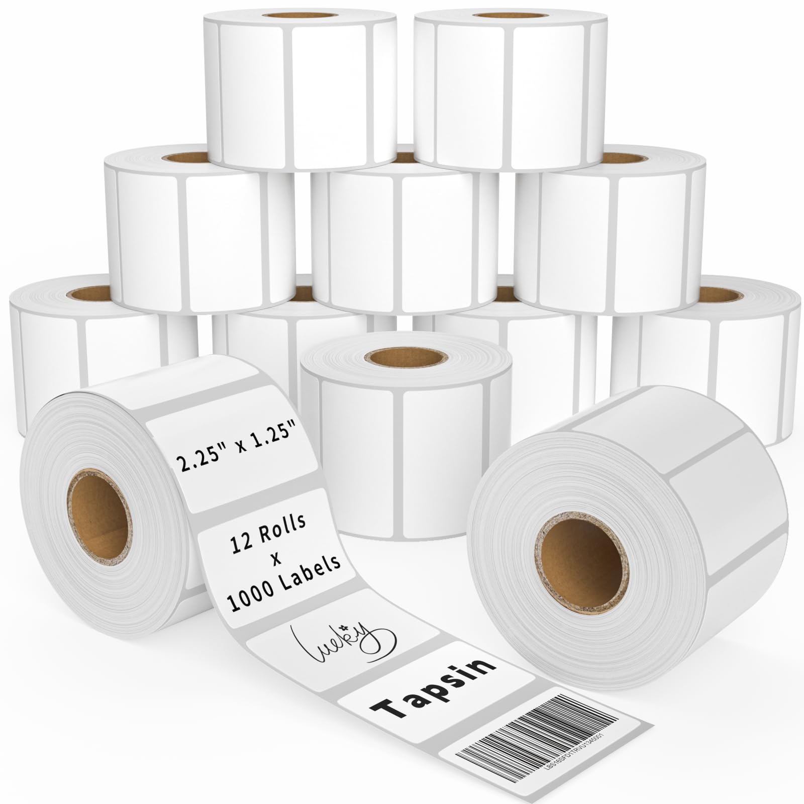 Thermal Labels 2.25 X 1.25, Adhesive Stickers 12 Rolls 12000 Papers For Barcode, Fnsku, Mailing, Shipping Labels, Compatible Wit