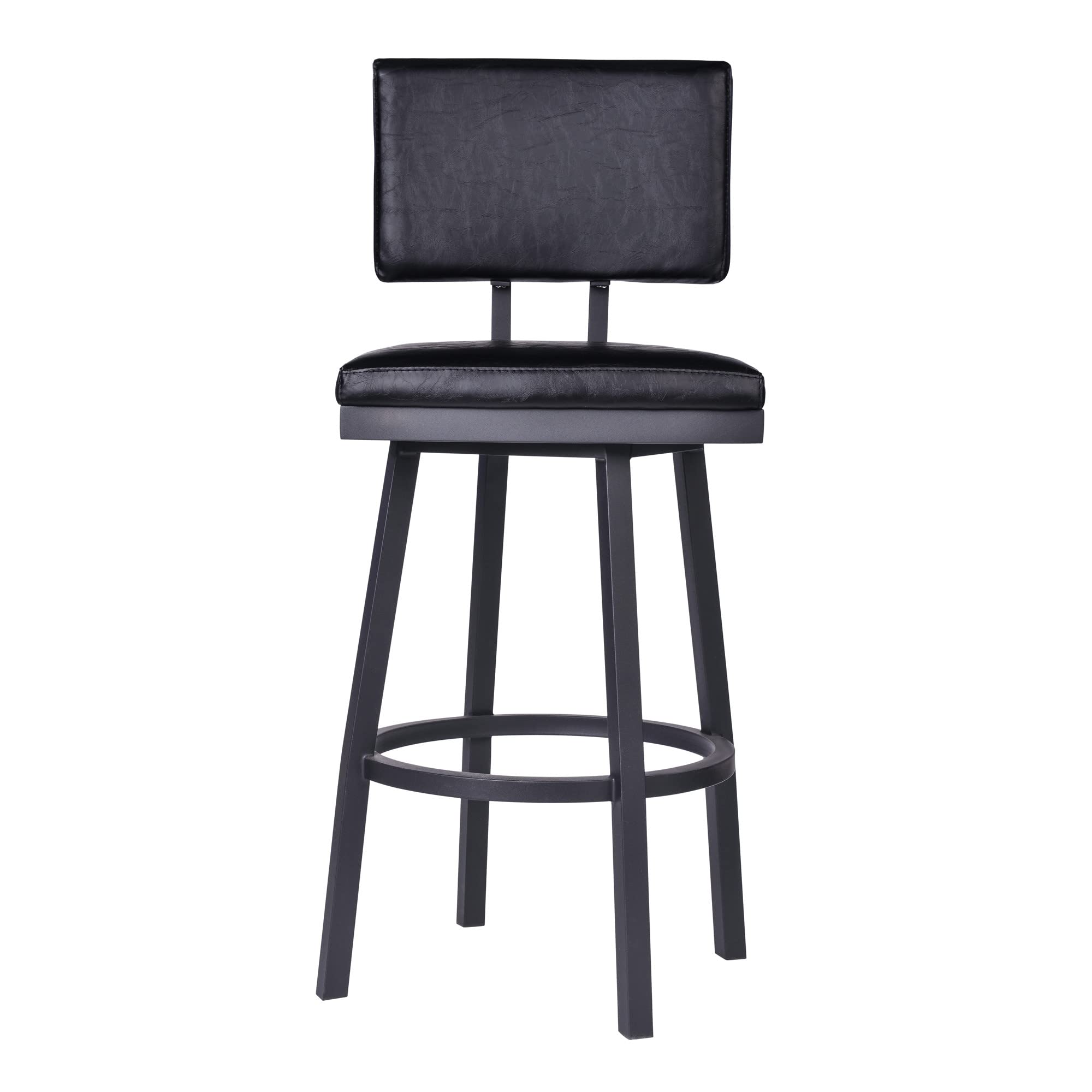 HomeRoots Vintage Black Faux Leather 30' Vintage Black on Black Faux Leather Rectangular Swivel Armless Bar Stool