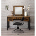 Acme Juvanth Wooden Vanity Desk and Mirror in Rustic Oak and Black