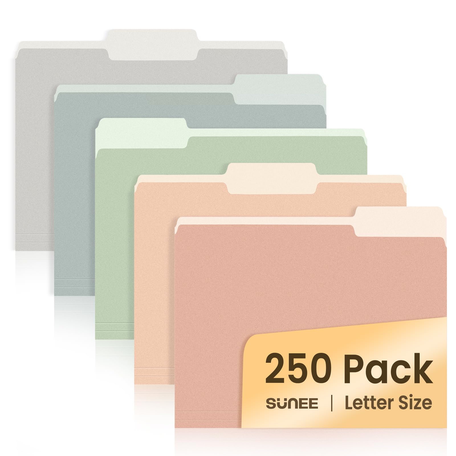 Sunee File Folders Letter Size Pastel Colors, 250 Pack Manilla Folders 8.5 X 11 1/3-Cut Tabs, Colored File Folders Office Home S