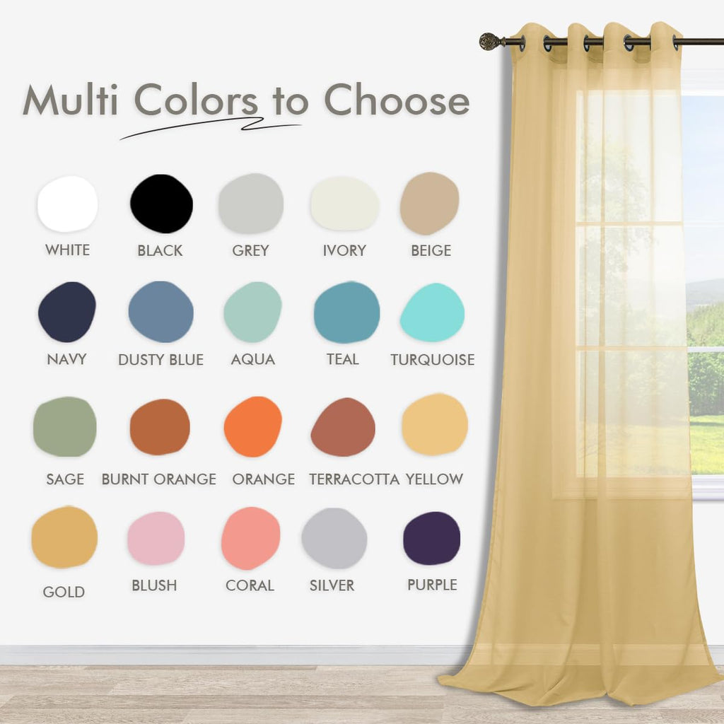 Koufall 96 Inch Curtains Long 2 Panels Set,Sheer Gold Retro Mid Century Modern Curtains Drapes For Living Room 96 Inch Length