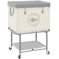 STORAGE MANIAC Rolling Laundry Cart with Storage Shelf, Heavy Duty Industrial Laundry Basket with Wheels, Commercial Metal Frame