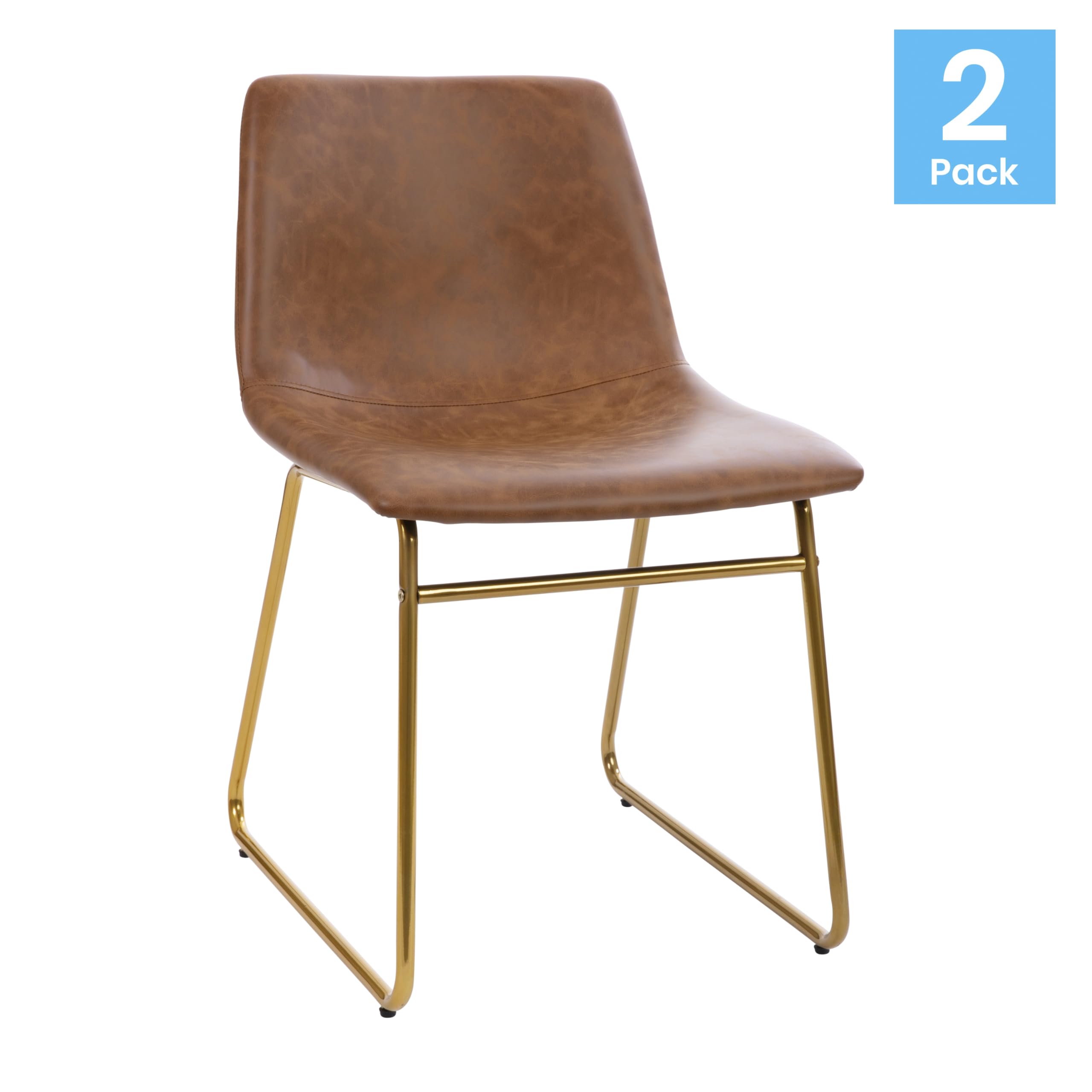 Flash Furniture Mid-Century Modern LeatherSoft Dining Chair, Light Brown, 2 Pack (ETER1834518LB)
