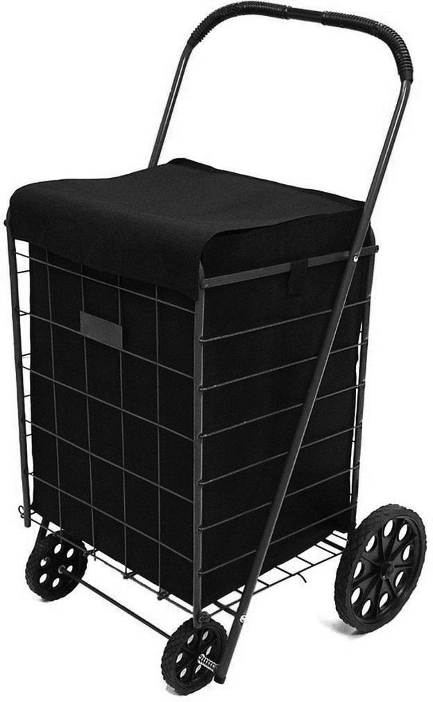 PrimeTrendz Jumbo Folding Shopping Cart Liner Insert with Top Lid Cover - Black (Liner Cover Only)