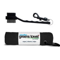 Greens Towel Duo Pack Black | Microfiber Golf Towel & Golf Brush Combo (Jet Blackl)