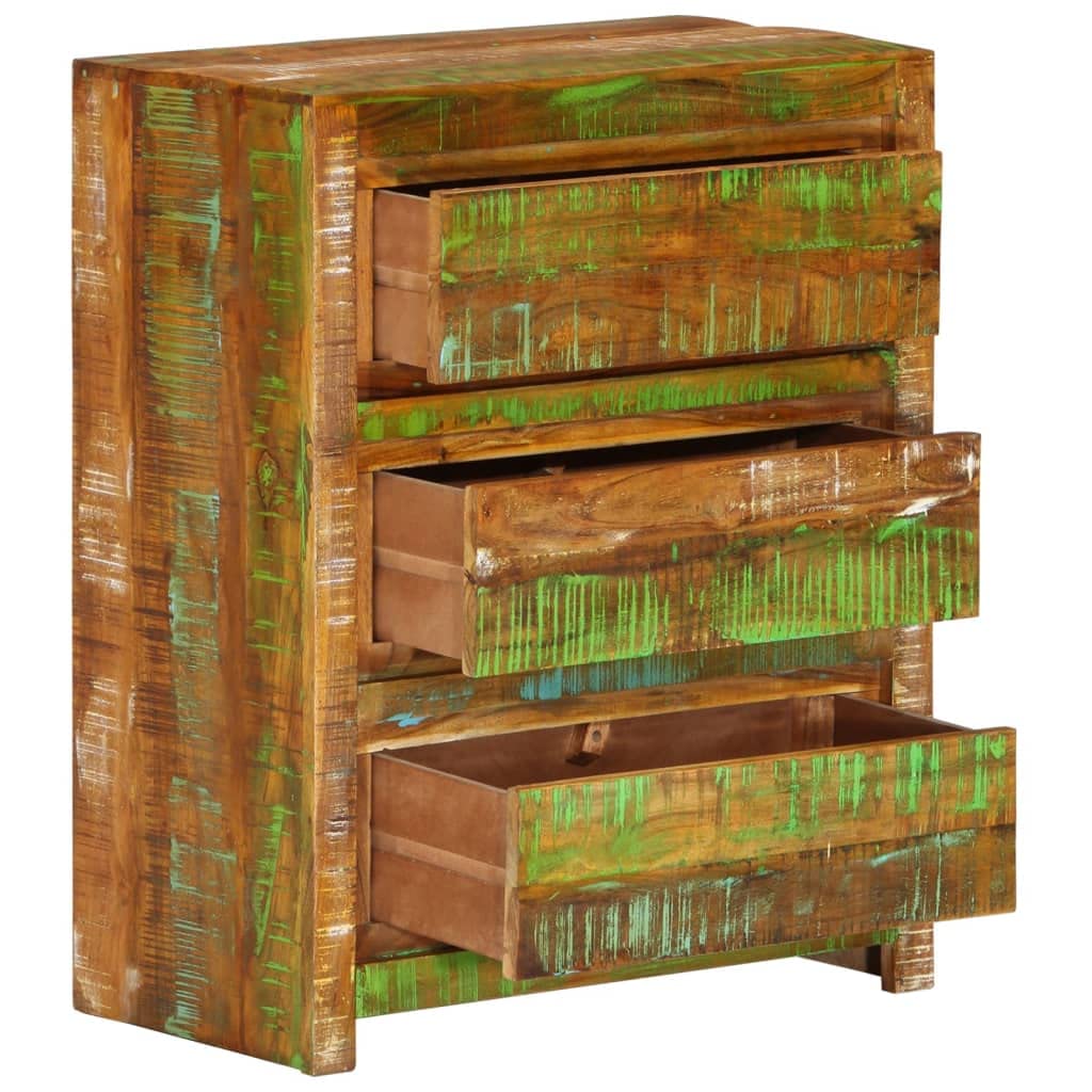 vidaXL Solid Reclaimed Wood Cabinet- Multicolor, Spacious 3-Drawer Storage, Handcrafted, Environmentally Friendly, Unique, Home Suitable, Safety-Designed 23.6&quot;x13&quot;x29.5&quot;