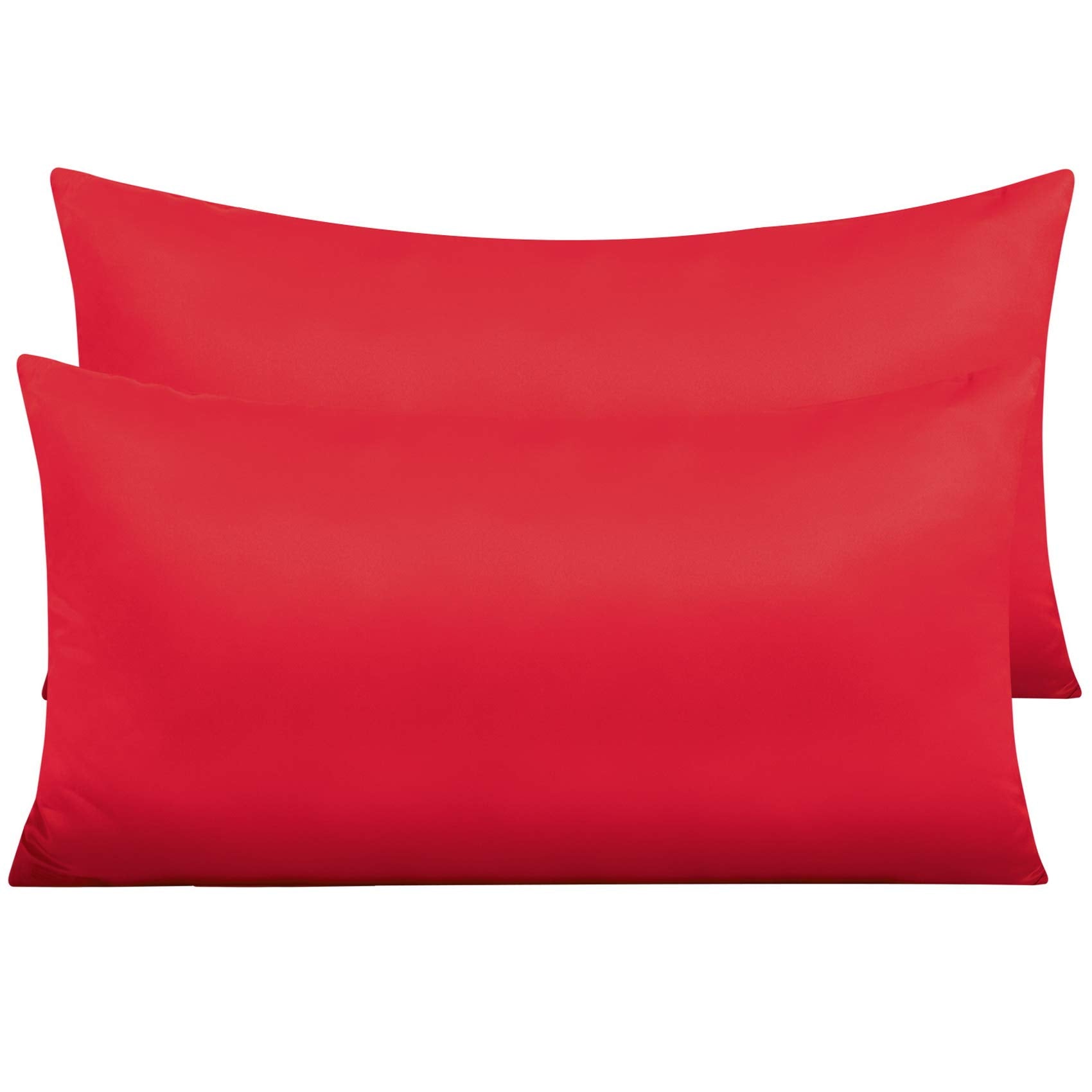 Ntbay Zippered Satin Pillow Cases For Hair And Skin, Luxury King Hidden Zipper Pillowcases Set Of 2, 20X36 Inches, Red