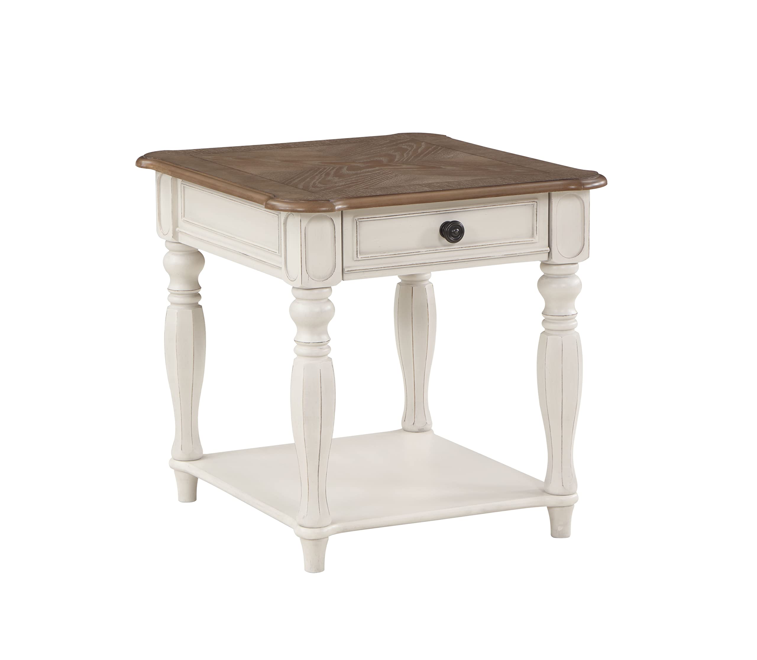 Acme Florian 1-Drawer Wooden End Table in Oak and Antique White