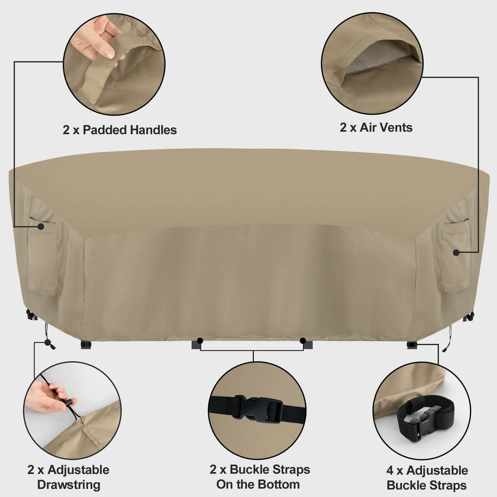 Outdoorlines Waterproof Curved Outdoor Sectional Cover - Uv Resistant Windproof Patio Sectional Sofa Covers For Deck, Lawn And Backyard, Heavy Duty Furniture Covers (190Lx36Dx39Hx128Fl, Camel)