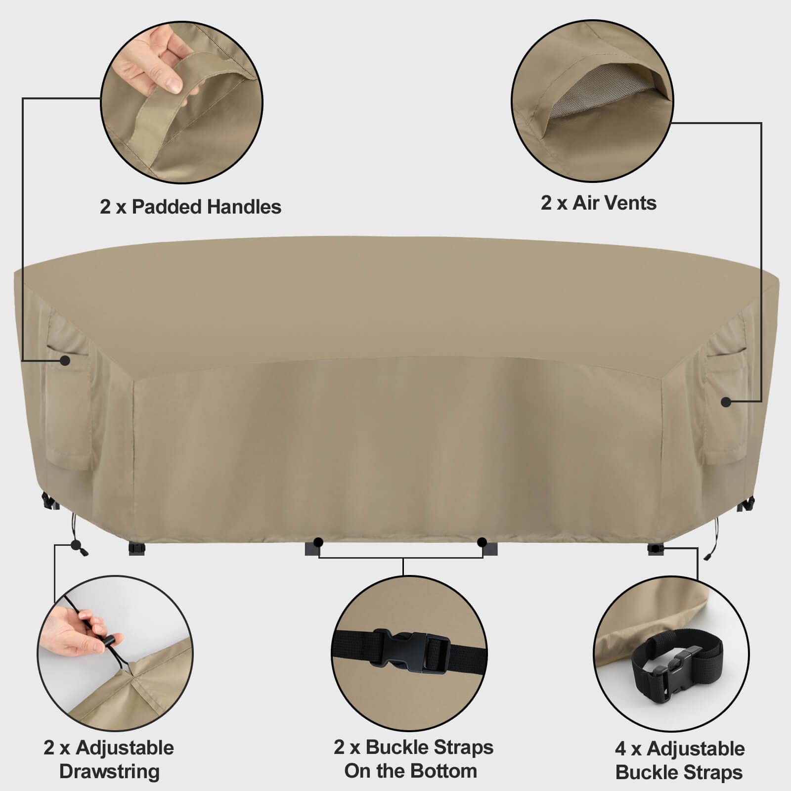 Outdoorlines Waterproof Curved Outdoor Sectional Cover - Uv Resistant Windproof Patio Sectional Sofa Covers For Deck, Lawn And Backyard, Heavy Duty Furniture Covers (190Lx36Dx39Hx128Fl, Camel)