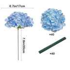 Cherica Blue Hydrangea Artificial Flowers Bulk, 40 Pcs Faux Hydrangea Flowers Heads, Artificial Fake Silk Hydrangea Flowers With