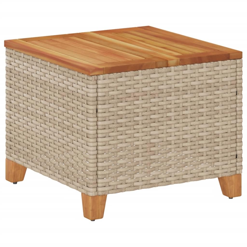 vidaXL Patio Table - Beige/Brown - 17.7&quot;x17.7&quot;x14.6&quot; - Poly Rattan & Acacia Wood - UV-Resistant - Easy to Assemble