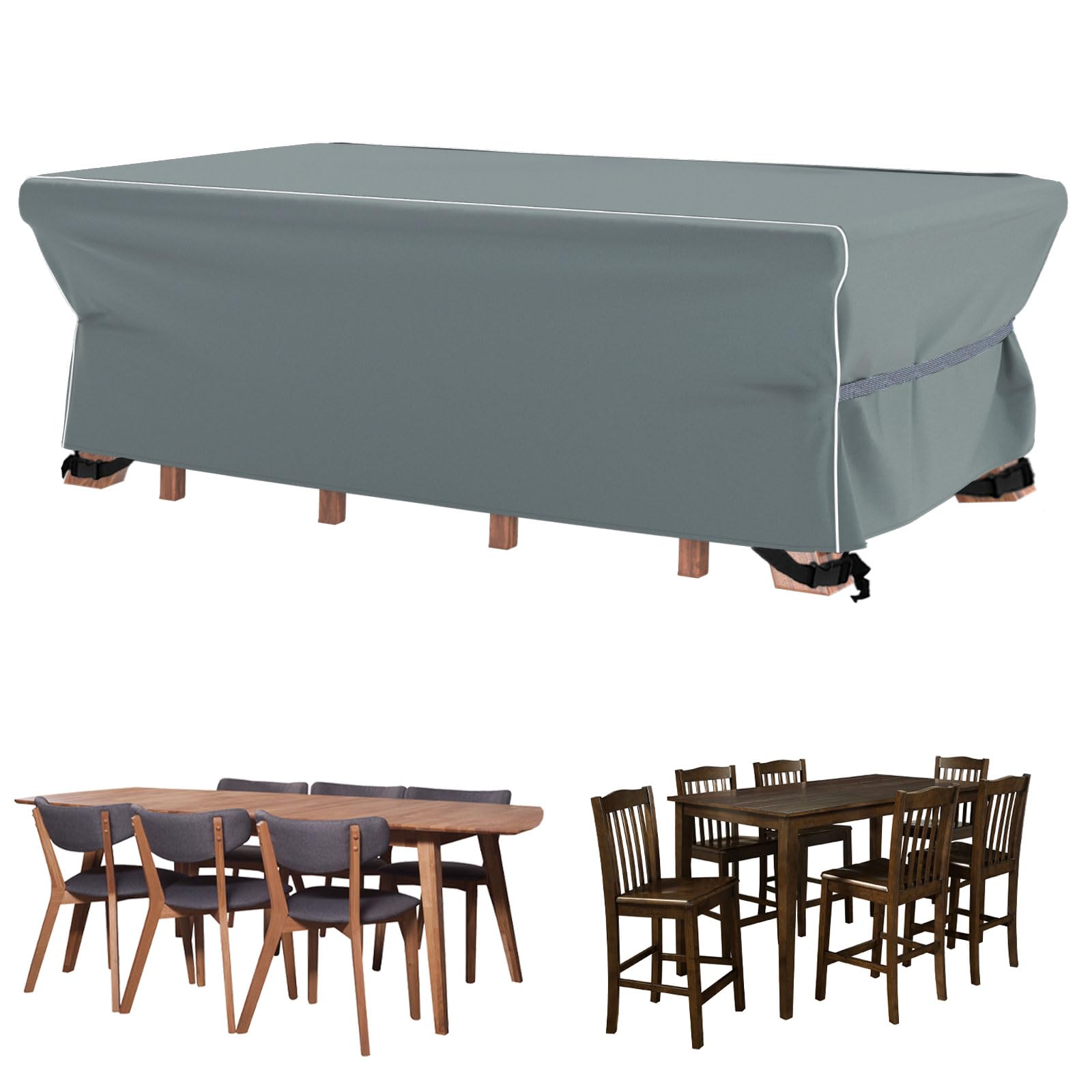 Velway Patio Furniture Set Cover - Heavy Duty 420D Waterproof Weatherproof Sofa Couch Set Covers Garden Dining Table Chair Set Cover With Reflective Tape Rectangular 84'L X 52'W X 29'H - Grey