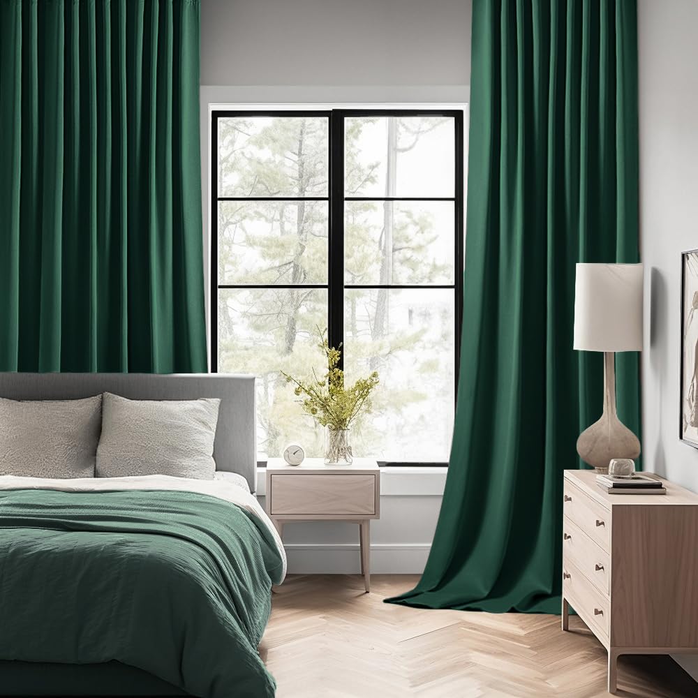 Miulee Christmas Hunter Green Back Tab Blackout Curtains 90 Inches Long 2 Panels Set For Living Room Bedroom, Rod Pocket/Pinch Pleat Thermal Insulated Room Darkening Pleated Light Blocking Drapes