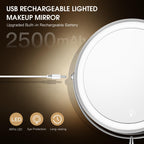 Mnient Wall Mounted Lighted Makeup Mirror, 8' Rechargeable Double-Sided Magnifying Mirror 1X/10X, 3 Colors Led Vanity Mirror Wi