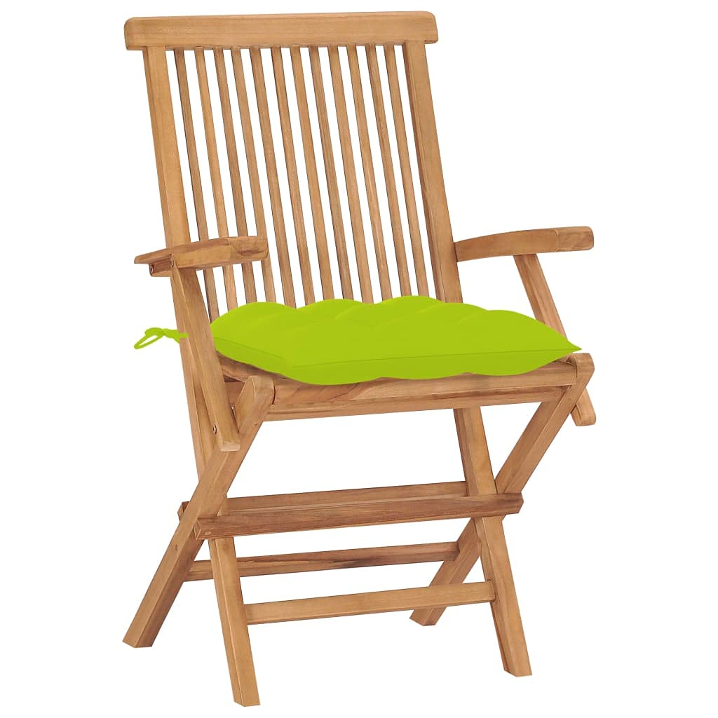 vidaXL Solid Teak Wood Patio Chairs with Bright Green Cushions - Thumbnail 2