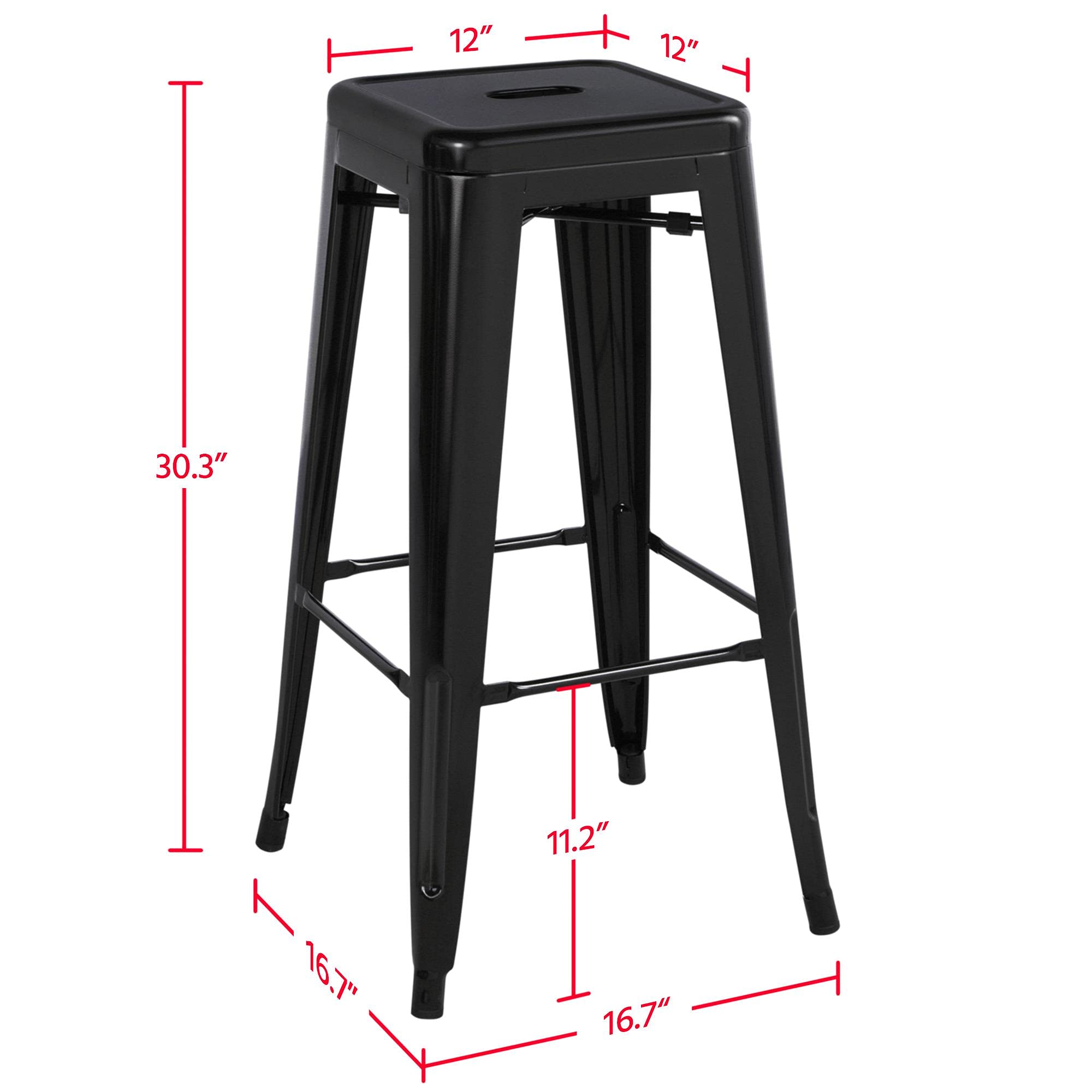 Yaheetech 30 Inches Metal Bar Stools, Set Of 4 Bar Height Backless Bartools, Indoor/Outdoor Stackable Kitchen Dining Chair, High Patio Furniture, Black