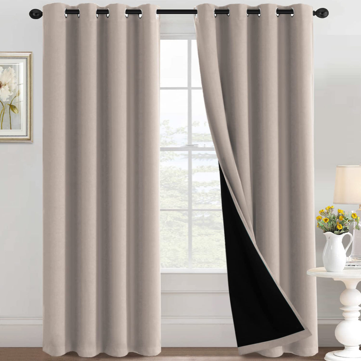 H.Versailtex 100% Blackout Curtains For Bedroom Thermal Insulated Full Blackout Curtains For Living Room Energy Efficiency Windo