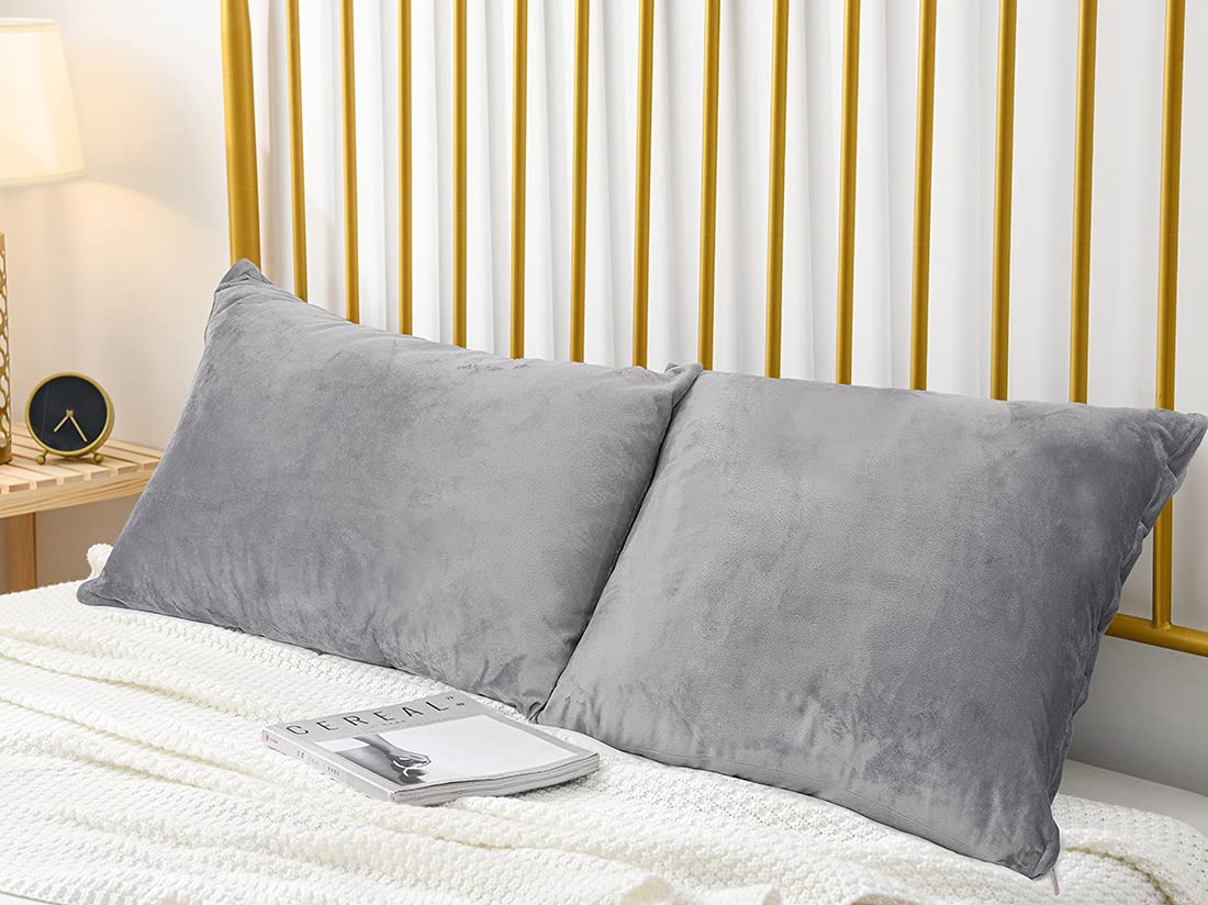 Uwkcy Velvet Standard Pillow Cases Pillowcases With Hidden Zipper,Soft And Cozy, Zippered Flannel Pillow Covers(Grey, 20X26 Inch