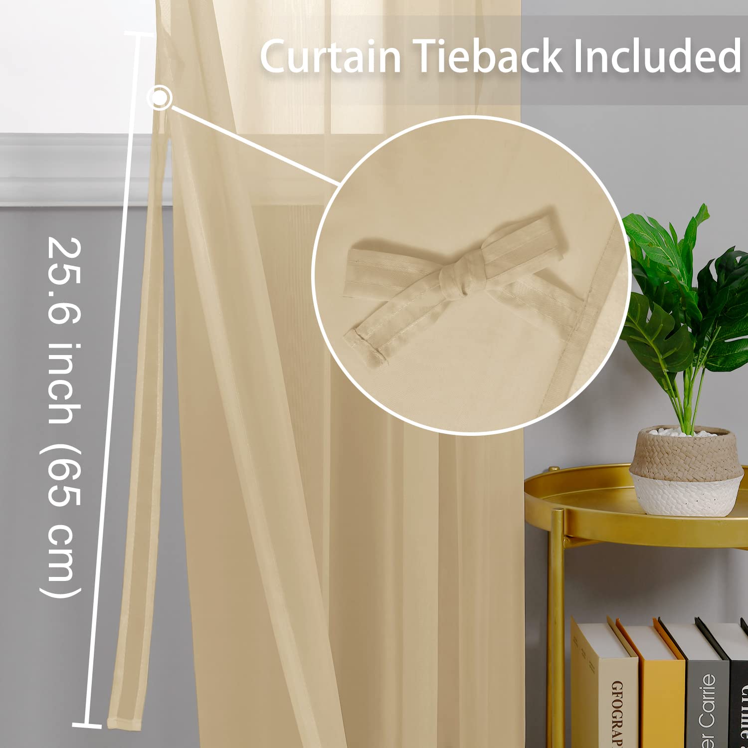 Hiasan Taupe Sheer Curtains 84 Inches Long With Tiebacks, Grommet Light Filtering Semi Transparent Voile Drapes Grommet Window Curtains For Living Room, Bedroom, W42 X L84, Set Of 2 Panels