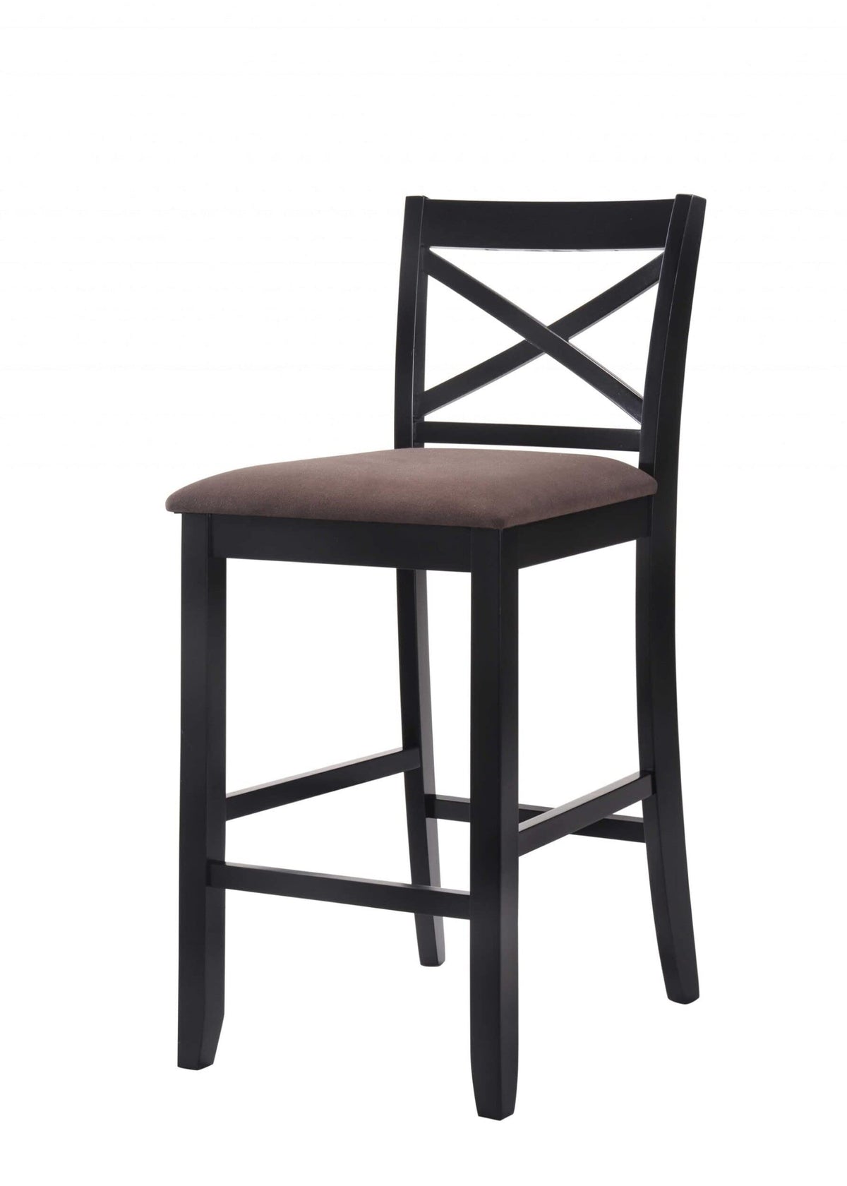 HomeRoots Fabric & Black Metal, Upholstered (Seat) Set of 2-43' Black Wood Finish with Dark Fabric Upholstered Seat Bar Chairs