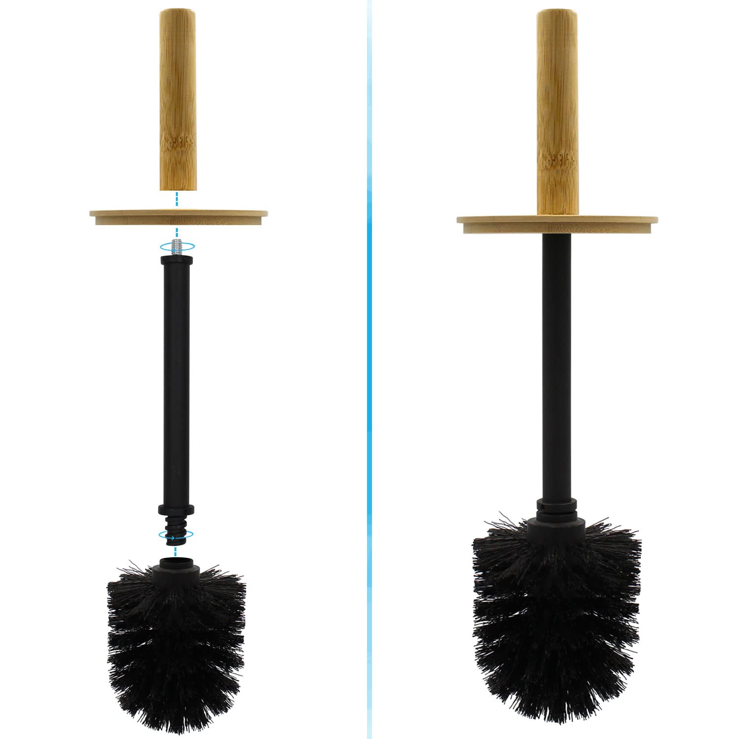 Blue Donuts Toilet Brush Holder With Bamboo Top - Black
