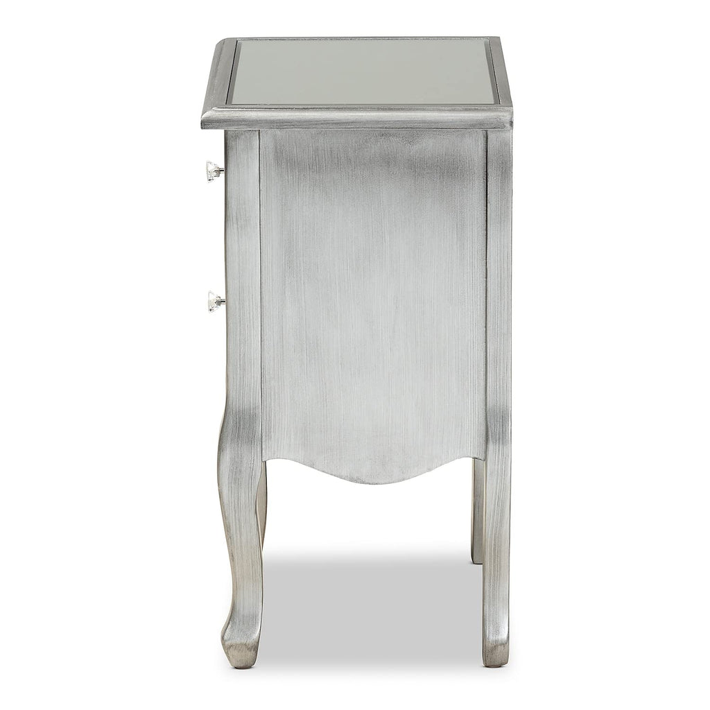 Baxton Studio Leonie 24.21-inch High 2-Drawer Nightstand, Silver and Mirror (162-10266-HiT)