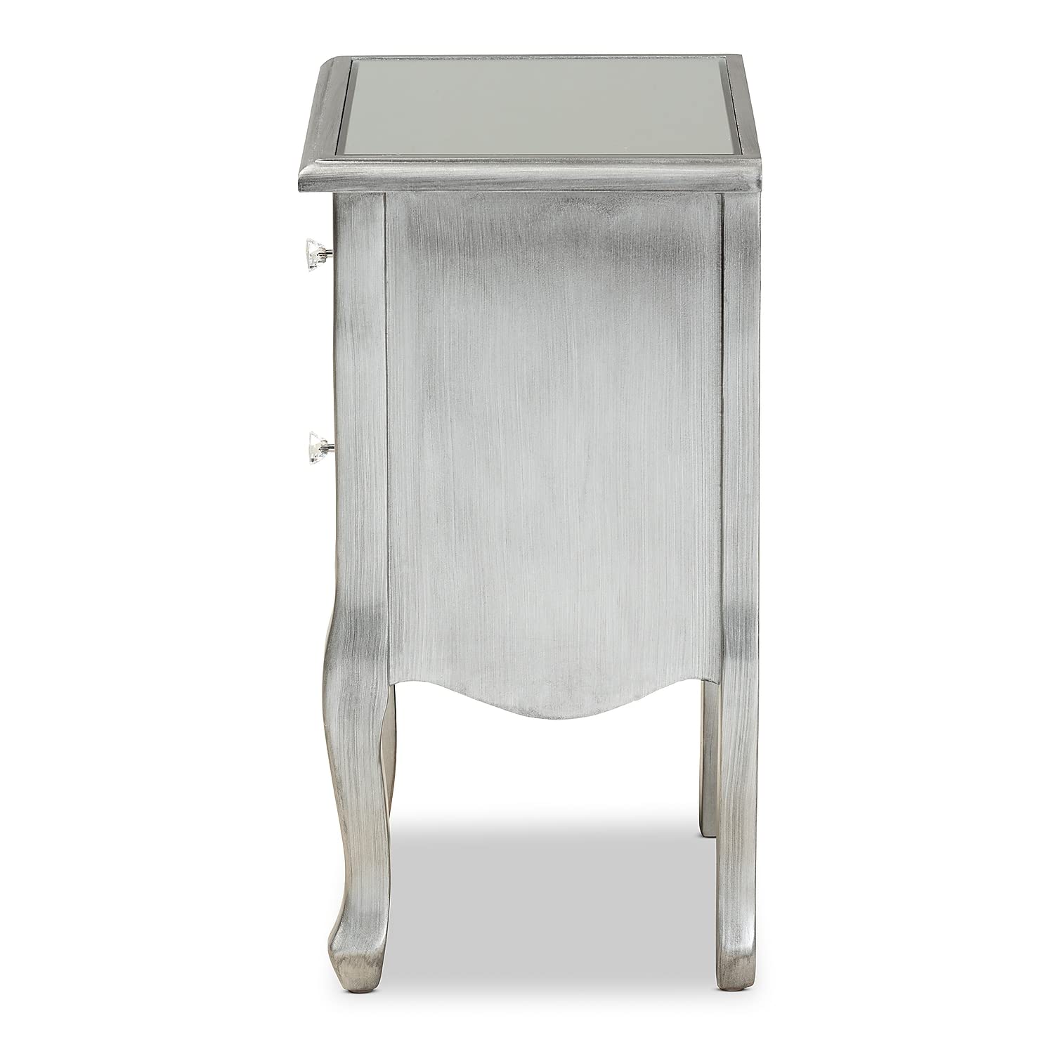 Baxton Studio Leonie 24.21-inch High 2-Drawer Nightstand, Silver and Mirror (162-10266-HiT)