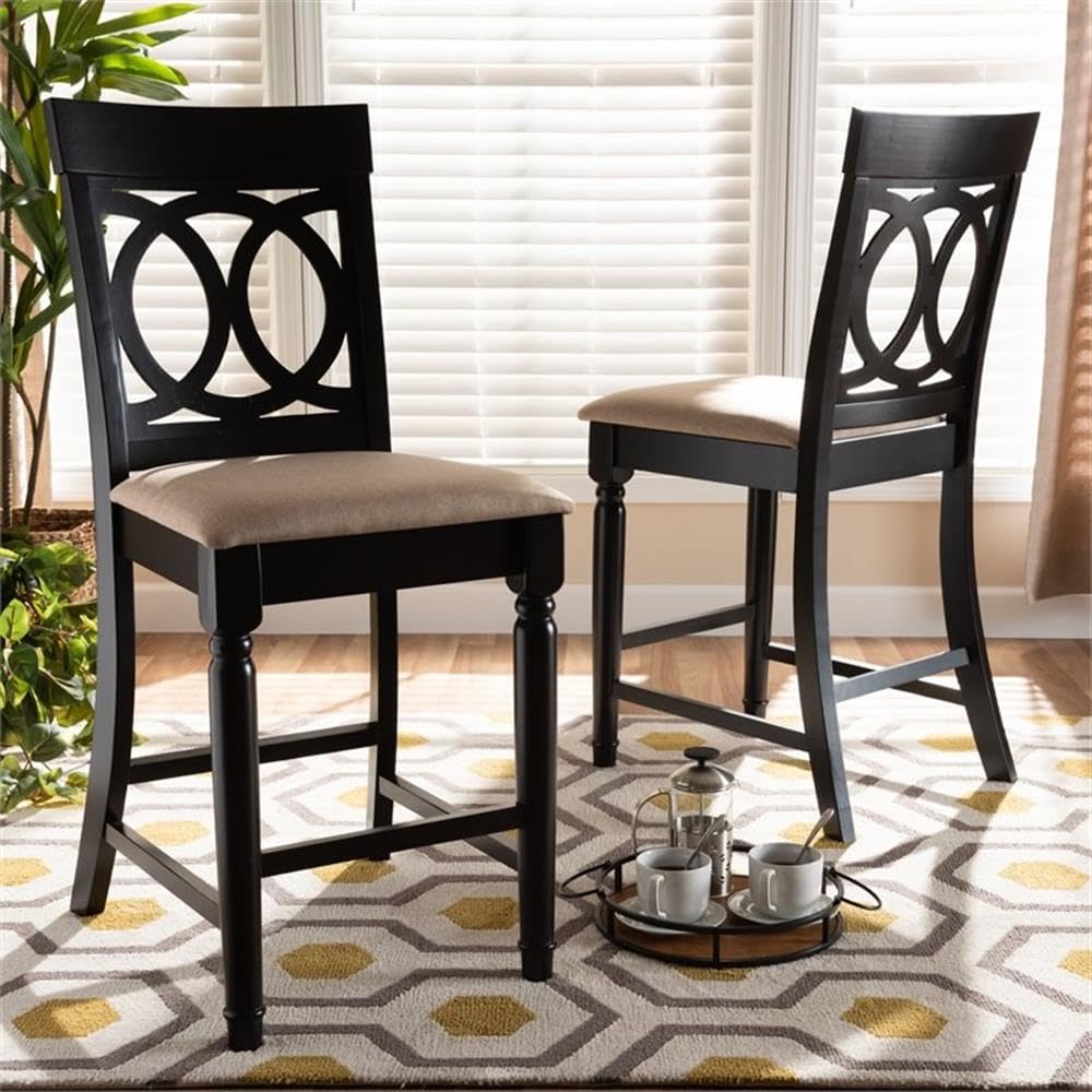 Baxton Studio Verina Modern and Contemporary Sand Fabric Upholstered Espresso Brown Finished Wood Counter Stool (Set of 2)
