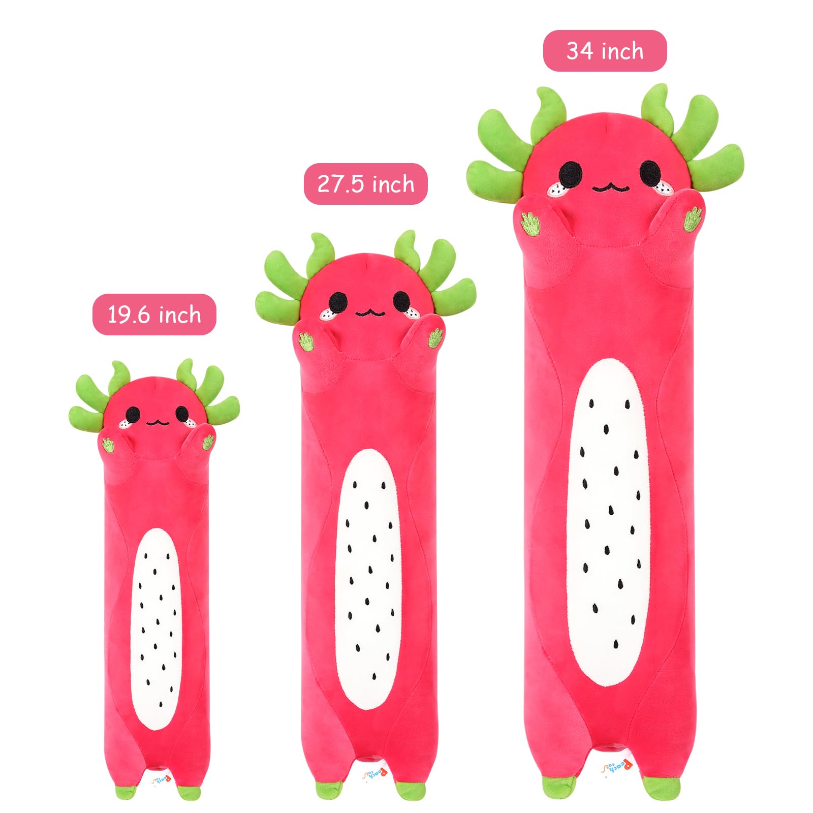 Peach Cat Long Dragon Fruit Axolotl Stuffed Animal Kawaii Pitaya Axolotl Plush Pillow Toy For Girls And Boys 34'