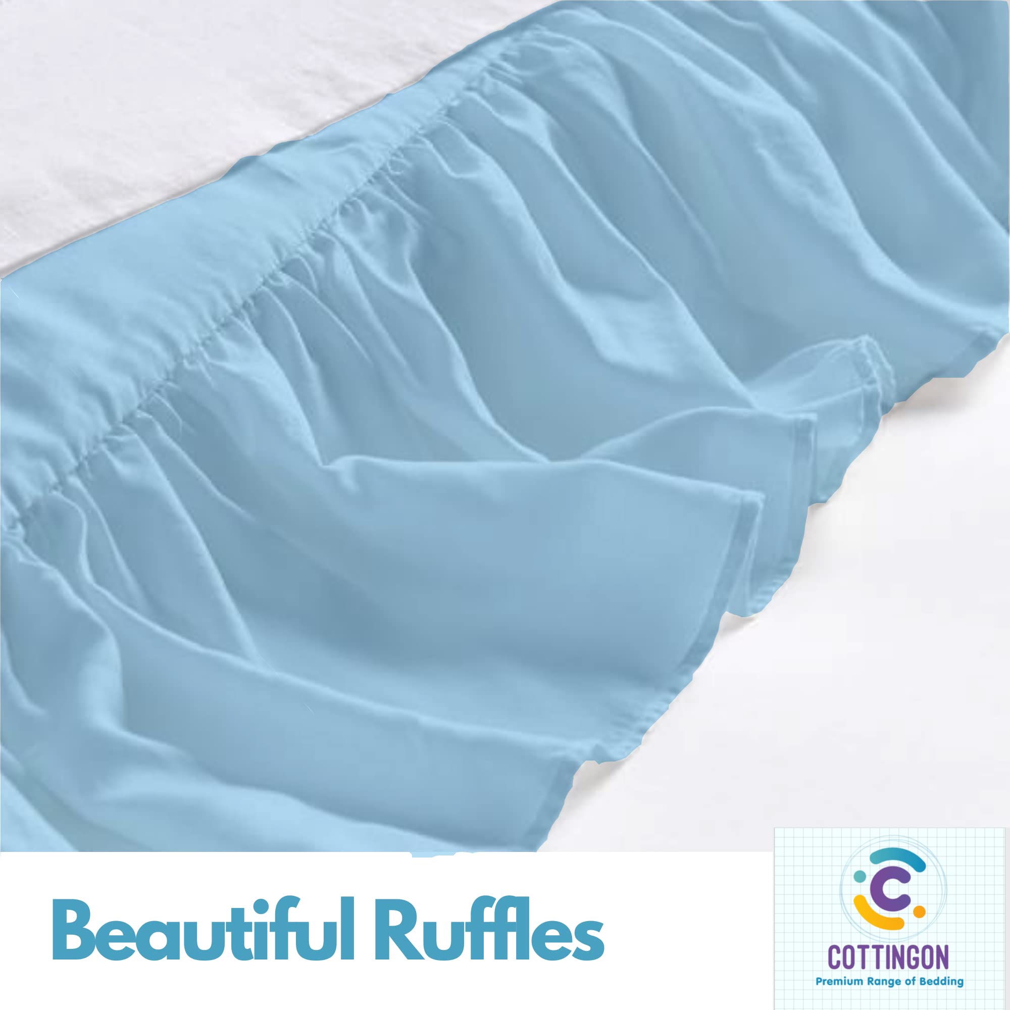 Ruffled Bed Skirt With Split Corners-Dust Ruffle - 14'' Drop 100% Microfiber Soft,Sheen & Luxurious Look - Bed Skirts (Light Blu