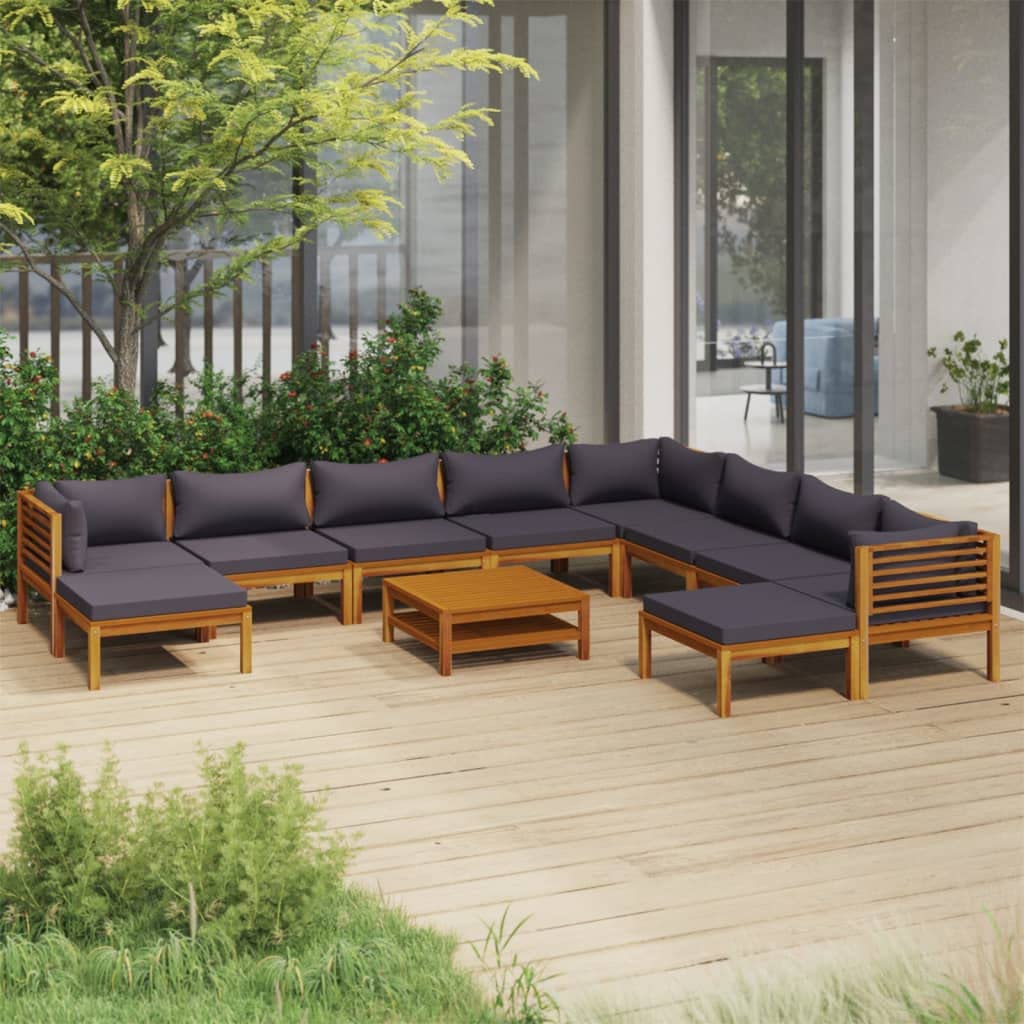 vidaXL Solid Acacia Wood Patio Lounge Set 11 Piece with Cushion Outdoor Garden Terrace Wooden Modular Sofa Seating Seat Sitting Chair Furniture